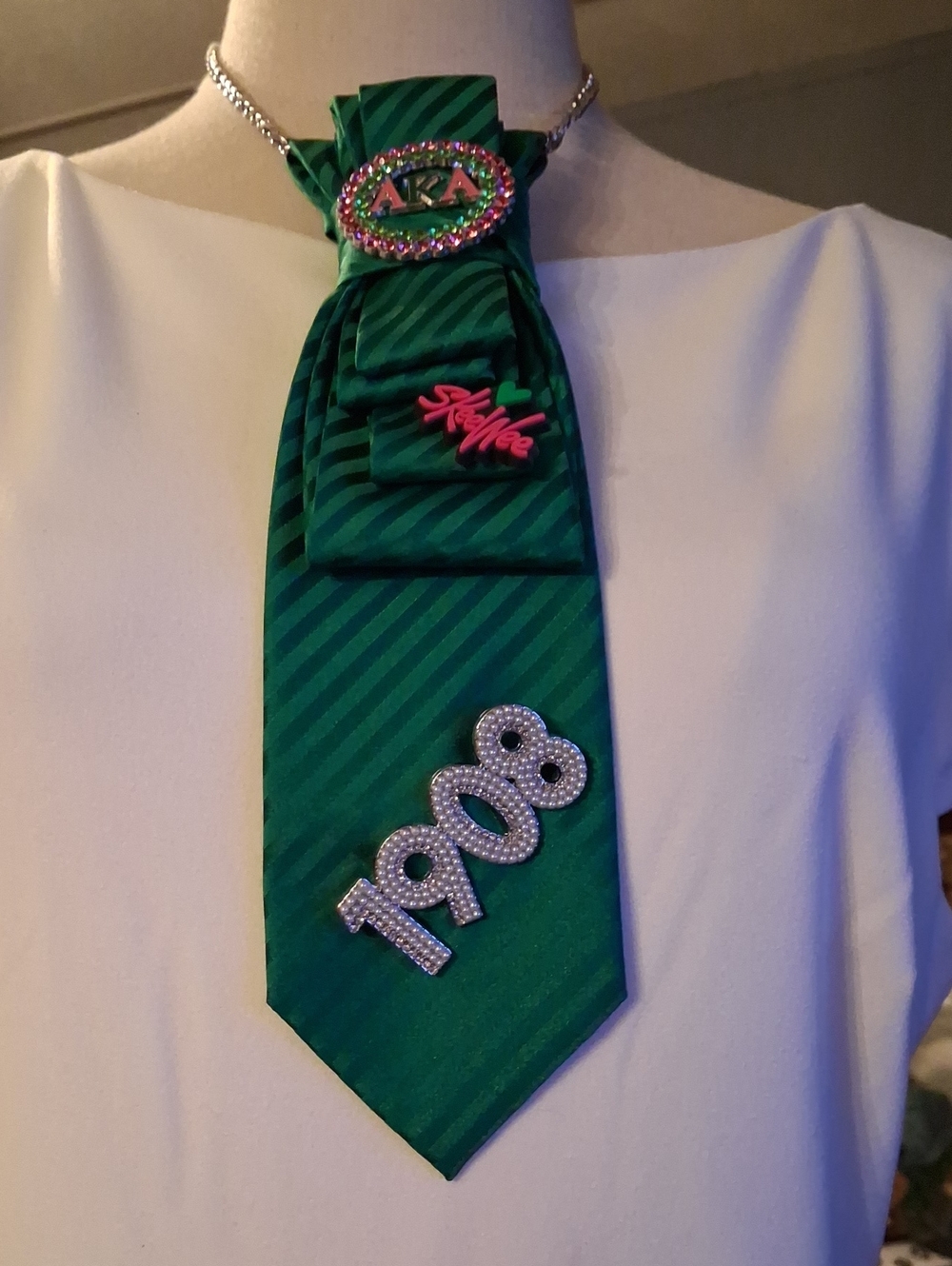 Green Upcycled AKA necktie necklace